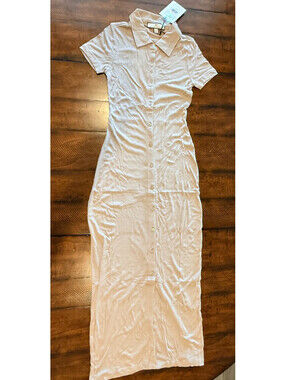 Rachel Parcell Ribbed Button Front Midi Dress Muted Brown NWT $89 Size S